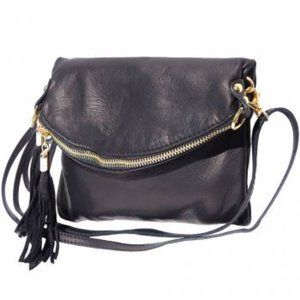 Black Italian leather crossover bag